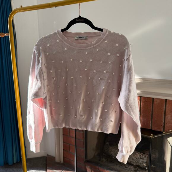 ZARA KNIT Pearl Embellished Sweater Light Pink Size Small - Picture 3 of 6